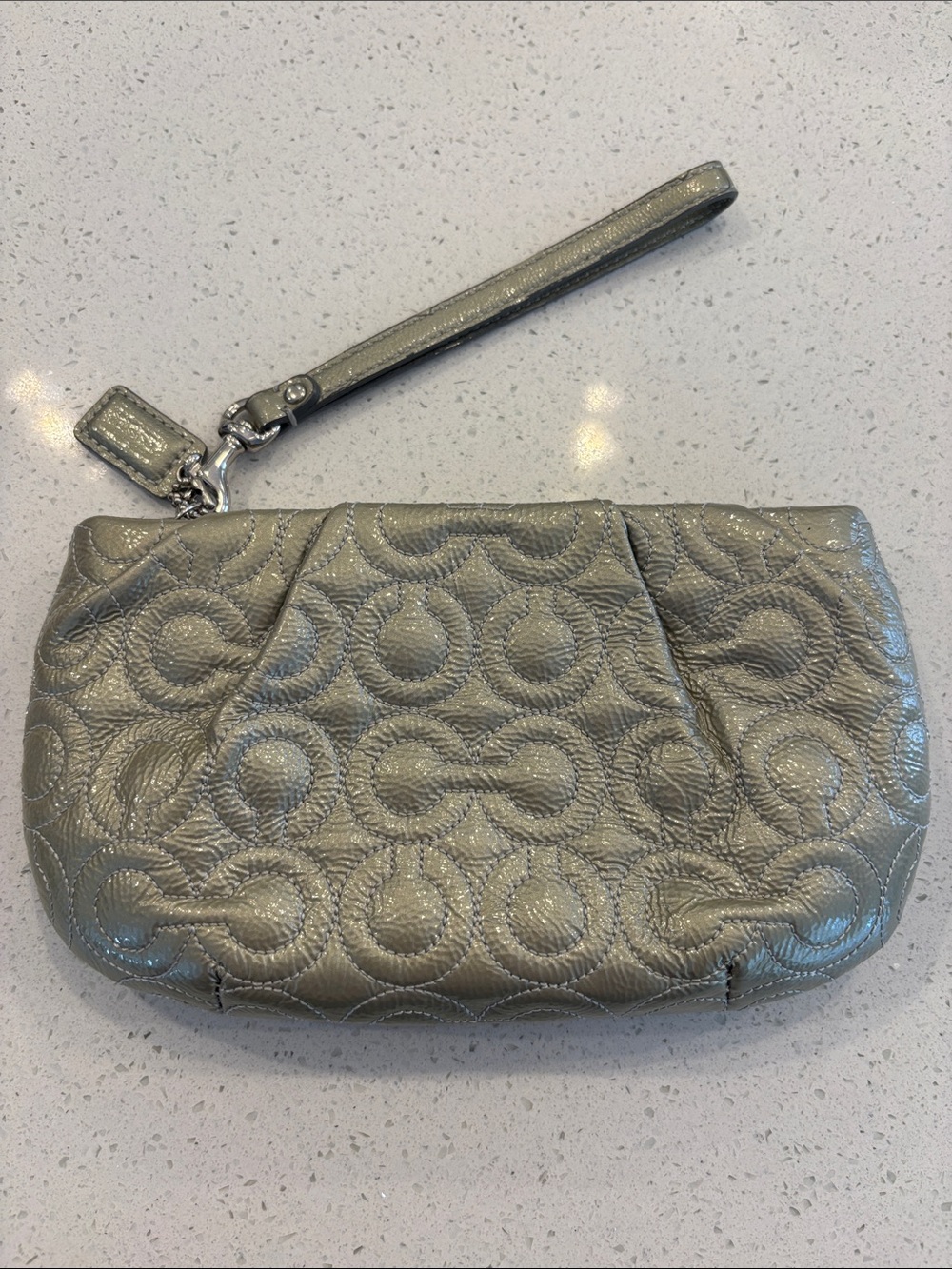 Coach Metallic Pewter Signature Wristlet
